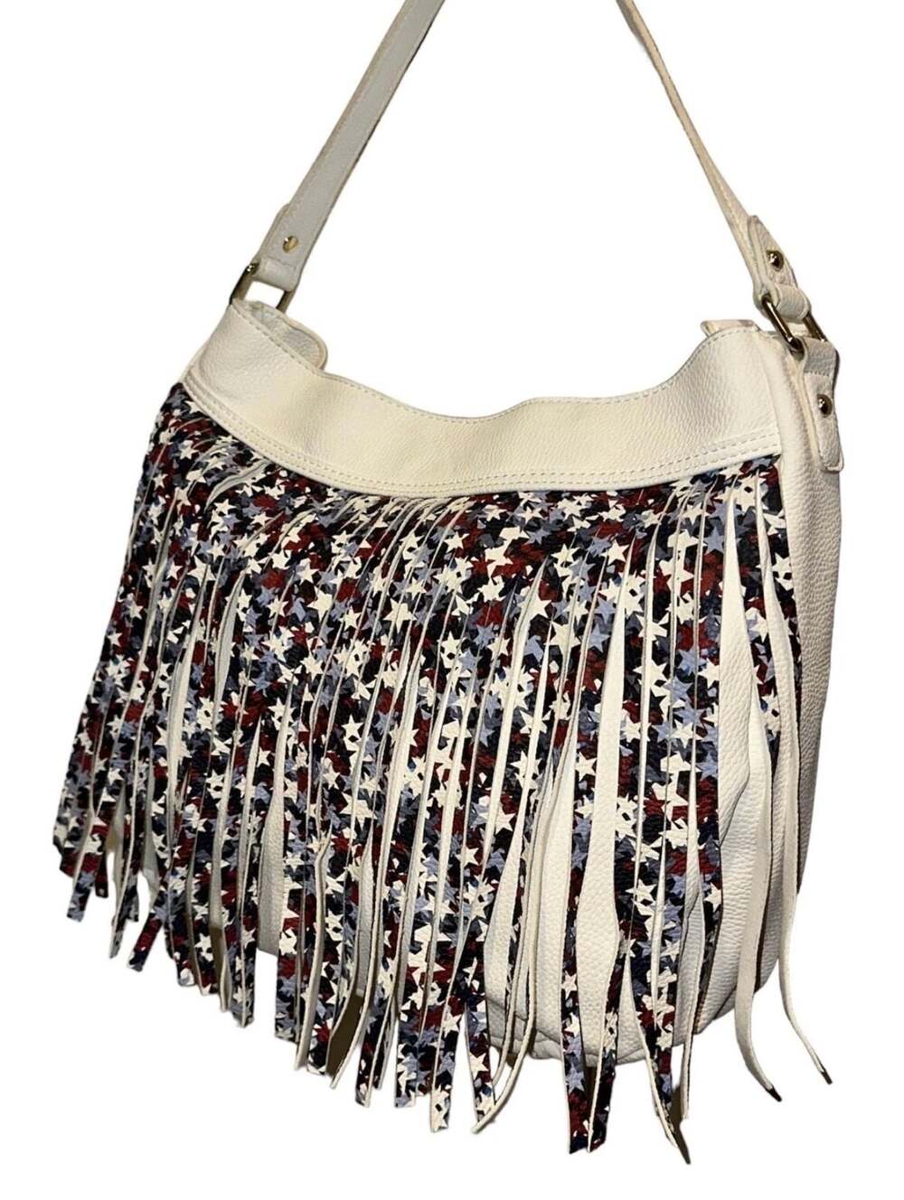 Charming Charlie White Star Fringe Hobo Shoulder Bag USA Themed - Picture 4 of 6